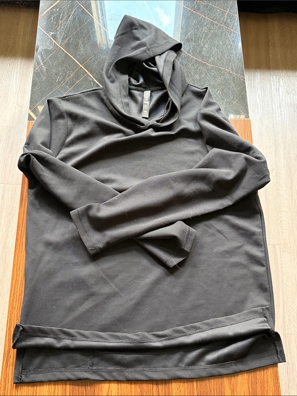 Men's Black Hoodie waffle lightweight wicking